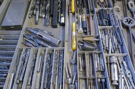 drill, screwplate, threader, reamer and other tools in drawer