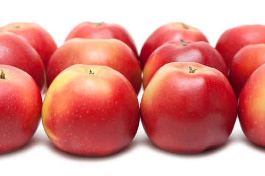 Red apple put in rows on white background