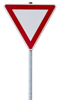 german give way sign with clipping path, isolated on white