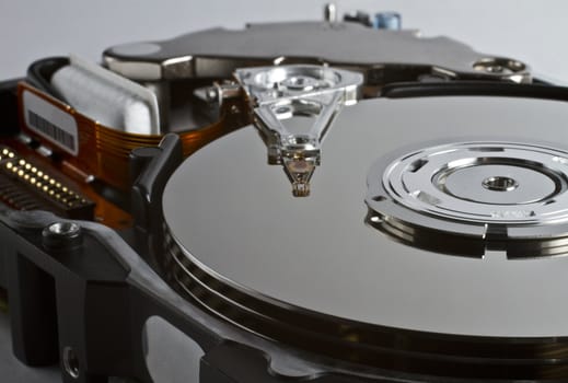 open hard disk drive in close up