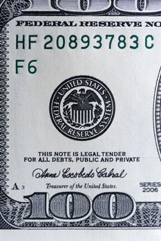 Dollar - close up. A fragment of a photo hundred dollar denominations