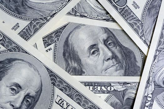 Dollar - close up. A fragment of a photo hundred dollar denominations