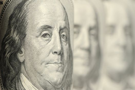 Benjamin Franklin. A fragment of a photo hundred dollar denominations