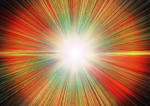 Explosion. The abstract image of color beams missing from an epicentre of explosion