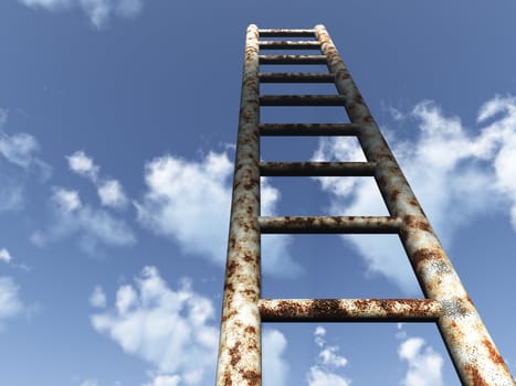 Ladder in the sky. An iron rusty ladder on a background of the blue sky