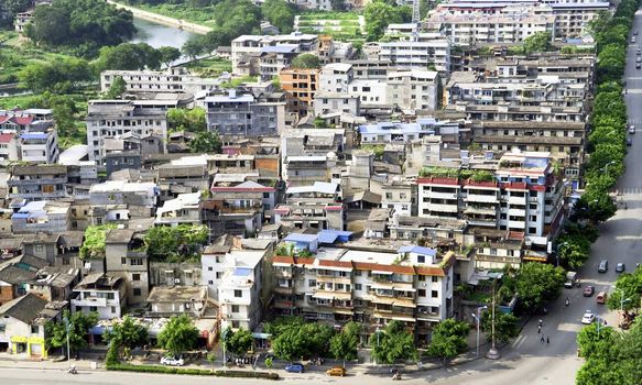 Poor district shantytown in chinese city, Guilin