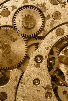 The mechanism of analog hours. A photo close up