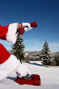 Santa Claus Hotline symbolized by a red retro phone