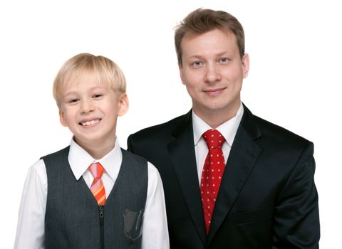 Portrait father with son on white background