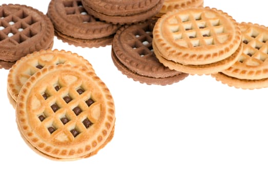 Cookies. A sweet, bakery product. Brown and white