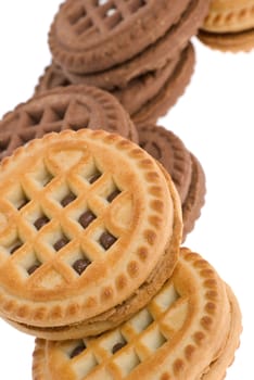 Cookies. A sweet, bakery product. Brown and white