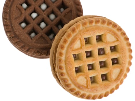 Cookies. A sweet, bakery product. Brown and white