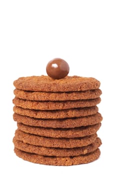 Macro shot of baked cookies stacked together, very shallow depth of field