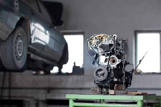 inside a garage (shallow DOF; color toned image)