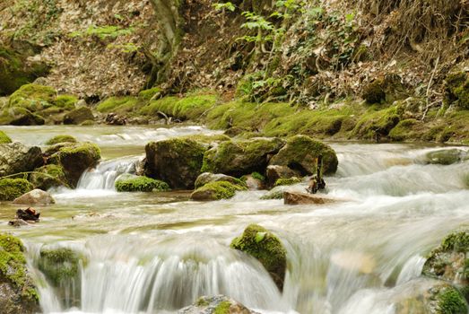 The mountain river. A rough stream of water in mountains of the Crimean peninsula
