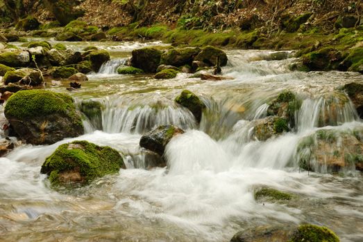 The mountain river. A rough stream of water in mountains of the Crimean peninsula