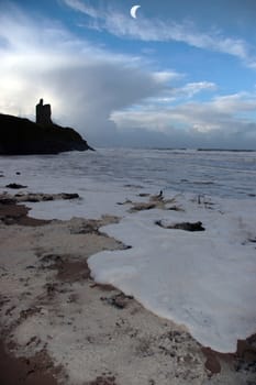 ballybunion castle ireland after a winters storm