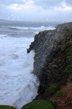 sweeping waves during a storm of the west coast of ireland