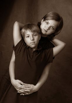 Portrait of the two girl in studio