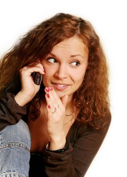 Pretty smiling brunette with the phone