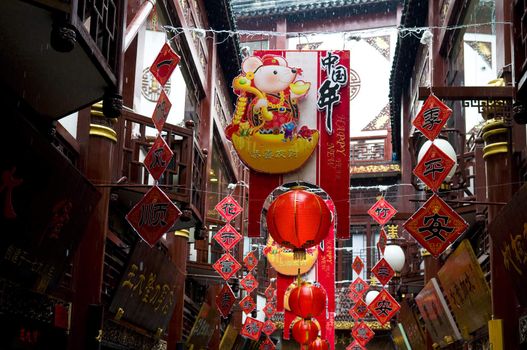 Chinese new year decoration in shanghai street