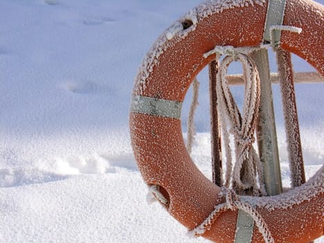 Lifebuoy covered with hoar-frost