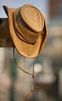 Leather beige hat of the cowboy