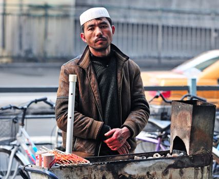  Chinese food seller in the street of Shanghai China