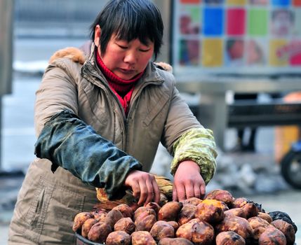  Chinese food seller in the street of Shanghai China