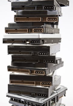 Stack of many different hard drives