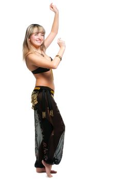 The woman in east dancing suit. Isolated on white background