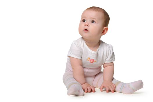 The baby. Age of 8 months. It is isolated on a white background