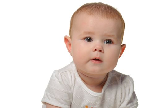 The baby. Age of 8 months. It is isolated on a white background