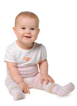 The baby. Age of 8 months. It is isolated on a white background