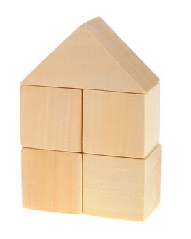 The wooden house. Children's toys - wooden cubes. It is isolated on a white background