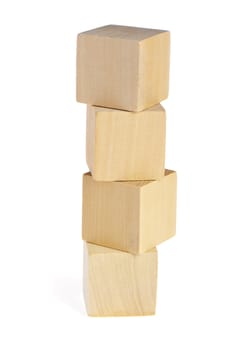 construction from wooden cubes. It is isolated on a white background