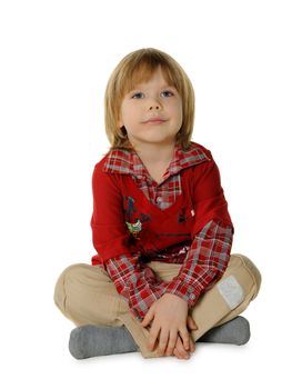 Portrait of the little boy. It is isolated on a white background