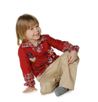 Portrait of the little boy. It is isolated on a white background