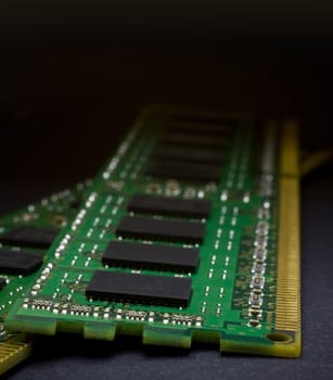 memory module with gradient to black. green circuit board
