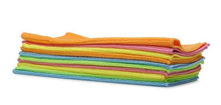 Pile double color towels. It is isolated on a white background