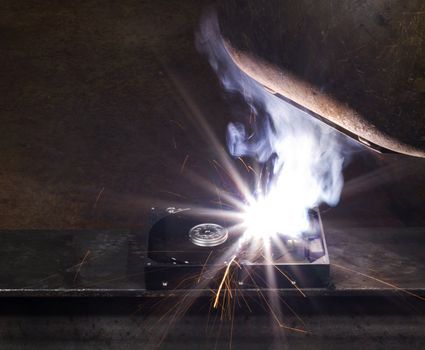 welding on a hard drive with welding shield