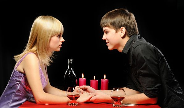 Romantic supper. Young the man proposal the offer to the girl