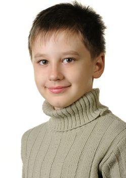 Portrait of the boy. Age of 7 years. It is isolated on a white background