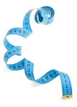 Measuring tape of the tailor blue color. It is isolated on a white background