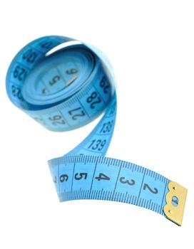 Measuring tape of the tailor blue color. It is isolated on a white background