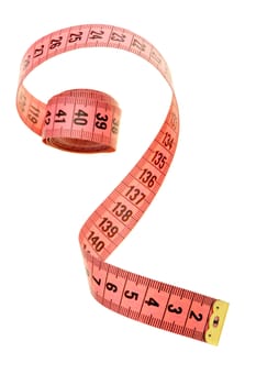 Measuring tape of the tailor red color. It is isolated on a white background