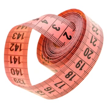 Measuring tape of the tailor red color. It is isolated on a white background
