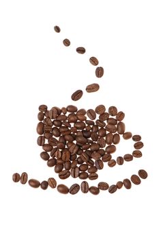 Cup from grains of coffee. It is isolated on a white background
