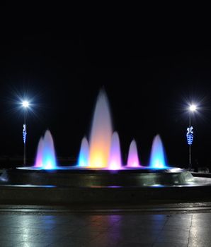 Color fountain. A night photo, light from street lanterns