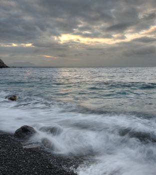 The night sea. The sea photographed at a dawn with long endurance. Crimea, Ukraine